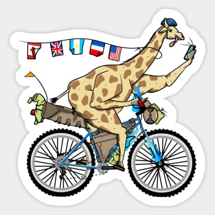 Giraffe riding a bikepacking bike Sticker